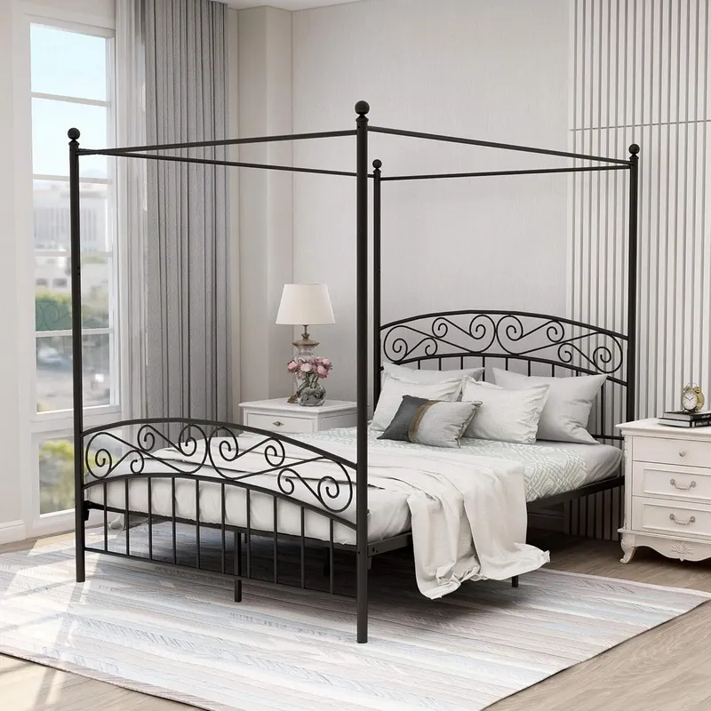 Canopy Bed Frame Metal Queen - Estructura de cama con dosel tamaño