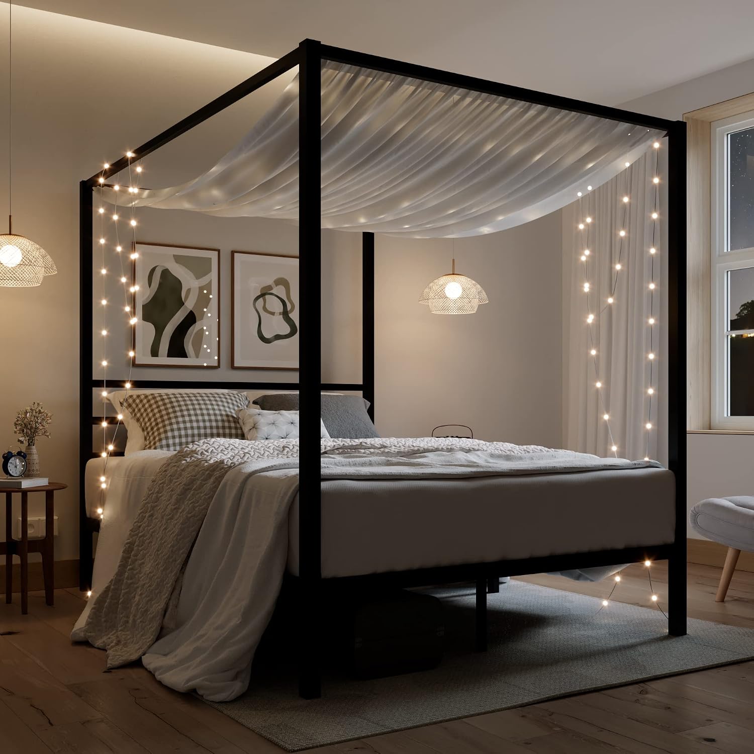 Canopy Bed Frame Metal Queen - Base de Cama con Toldo de