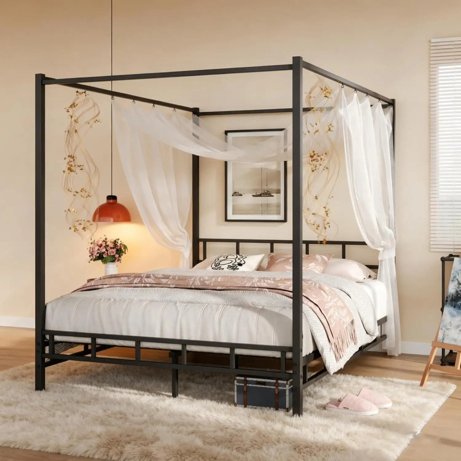 Canopy Bed Frame Metal Queen - Base de Cama con Toldo de