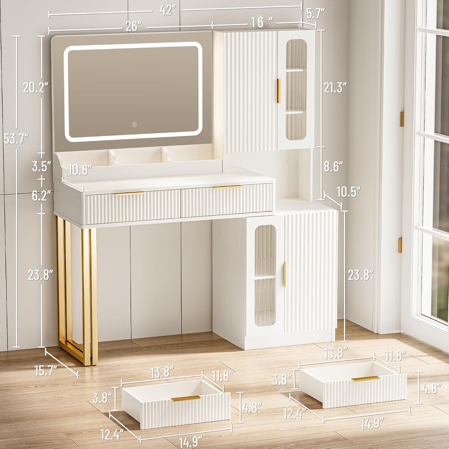 Espejo de tocador de 42 pulgad - Dressing Table Vanity With Lighted Mirror reseña y precio