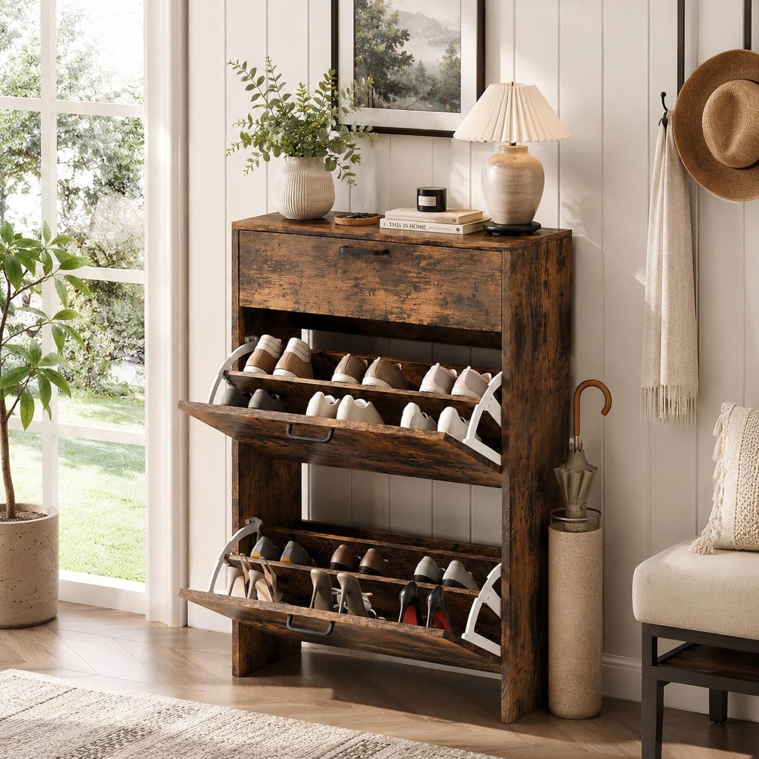 # Zapatero Delgado con 2 Cajon - Shoe Rack Cabinet Narrow Entryway reseña y precio