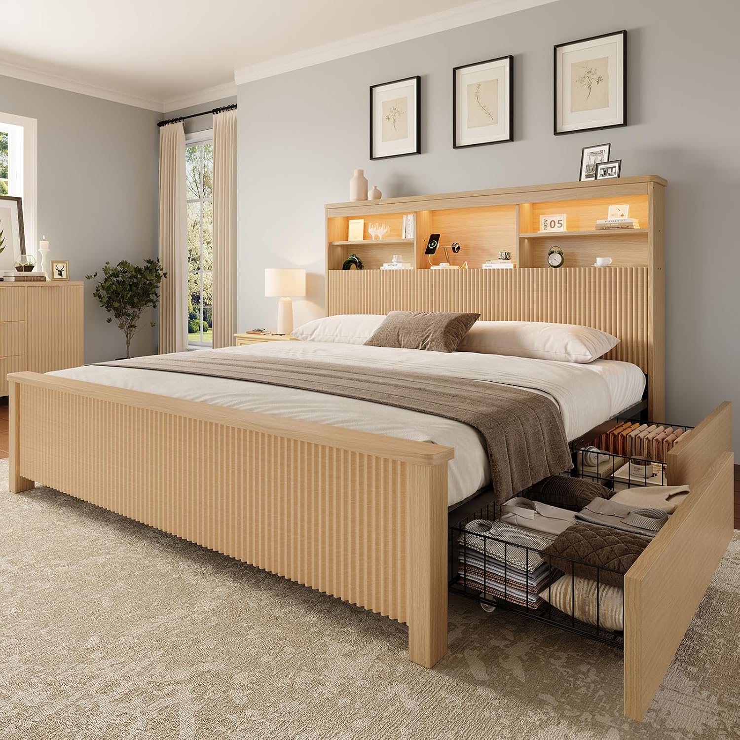 Base de Cama King Size con 4 C - King Size Bed Frame With Storage Drawers reseña y precio