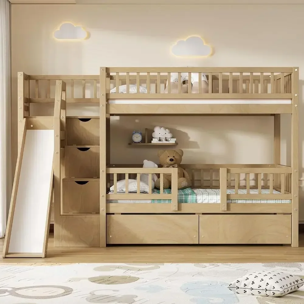 Cama de dos pisos de madera, c - Bunk Bed With Stairs And Slide reseña y precio