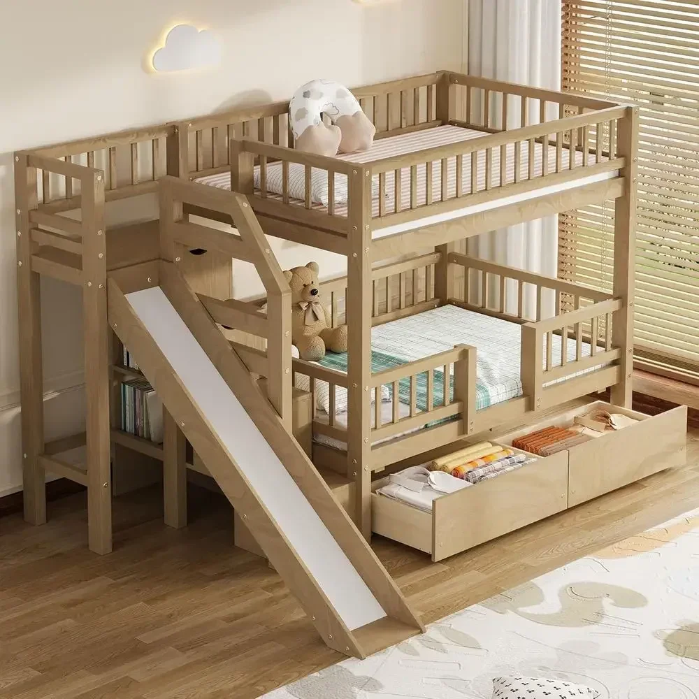 Cama de dos pisos de madera, c - Bunk Bed With Stairs And Slide reseña y precio