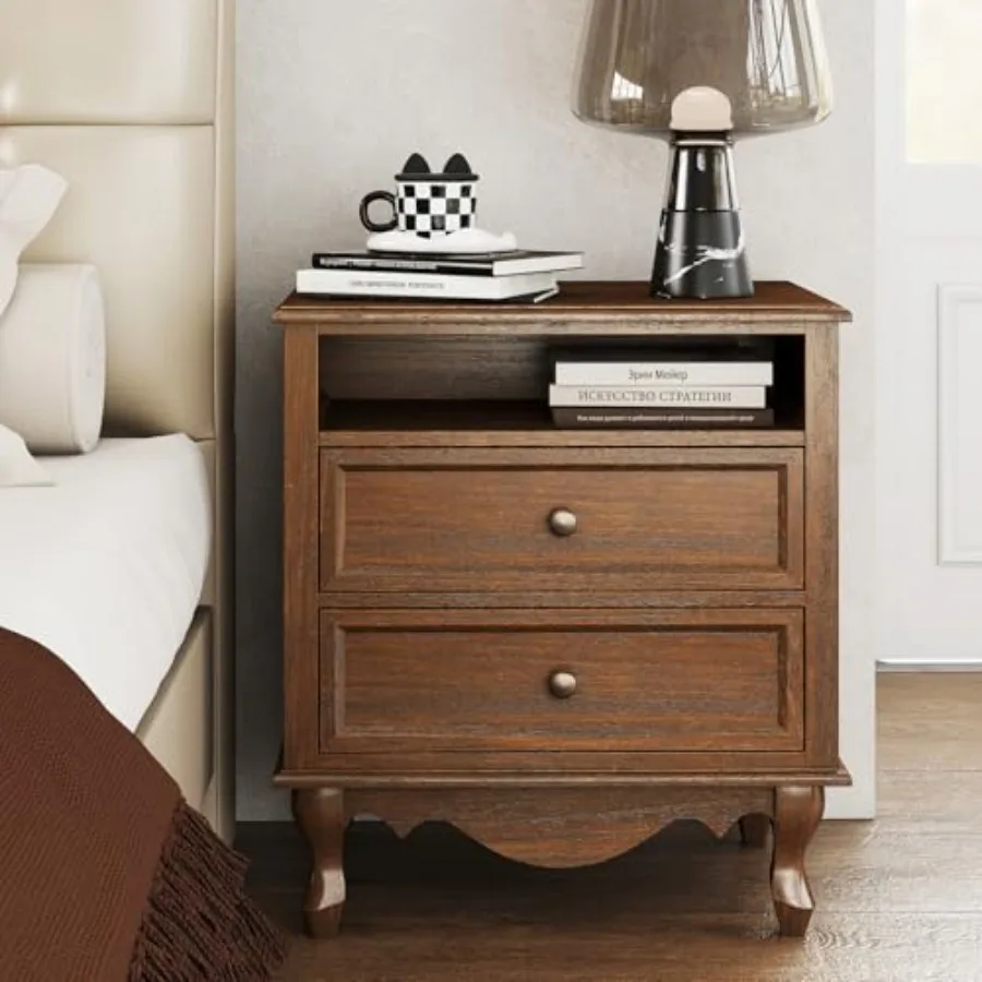 Mesita de noche de madera maci - Solid Wood Nightstand 2 Drawers reseña y precio